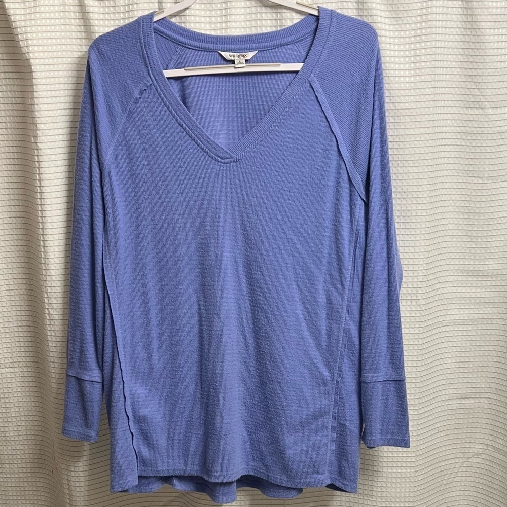 WildFox Periwinkle Soft brushed knit V-neck Raglan long sleeve sweater Large